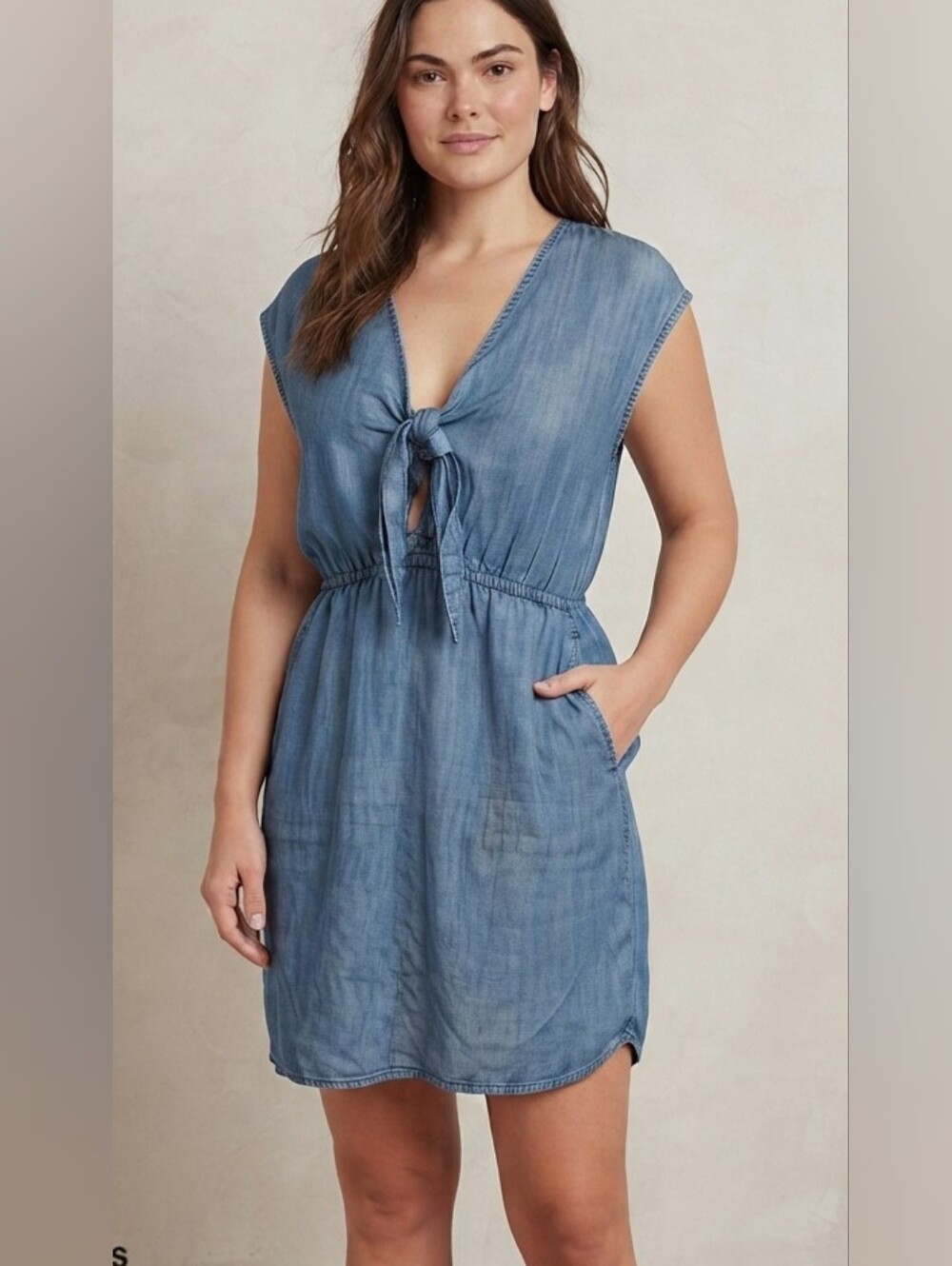 Velvet Heart NWOT Tencel Chambray Tie Front Dress M With Pockets